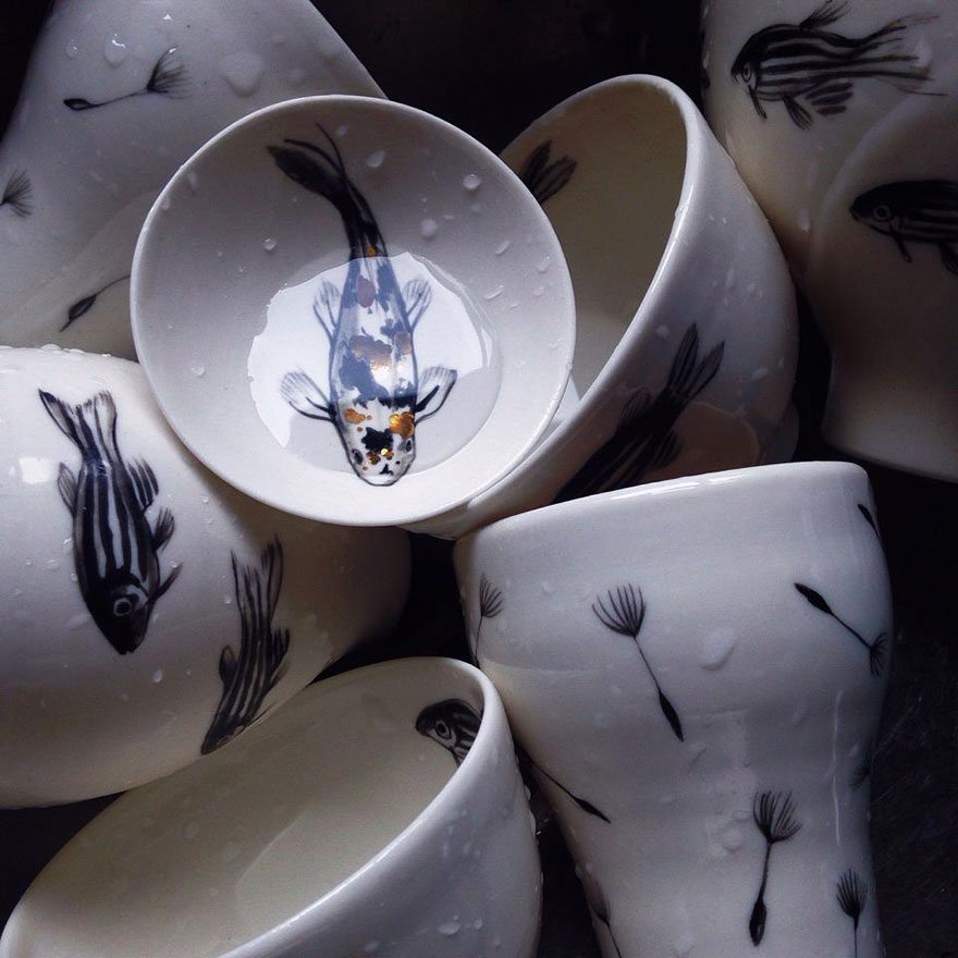 Inspired By Nature, I Paint Delicate Fish On Porcelain Inspired By Nature, I Paint Delicate Fish On Porcelain