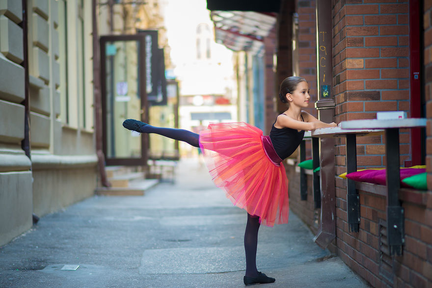 Little Ballerina Shows Her Grace In The Streets Of Bucharest, Romania