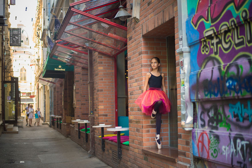 Little Ballerina Shows Her Grace In The Streets Of Bucharest, Romania