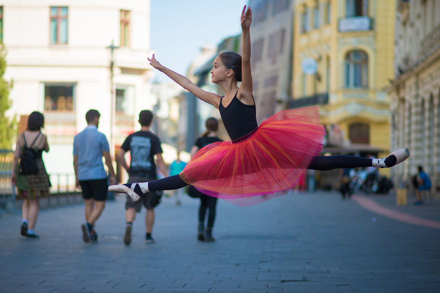 Little Ballerina Shows Her Grace In The Streets Of Bucharest, Romania