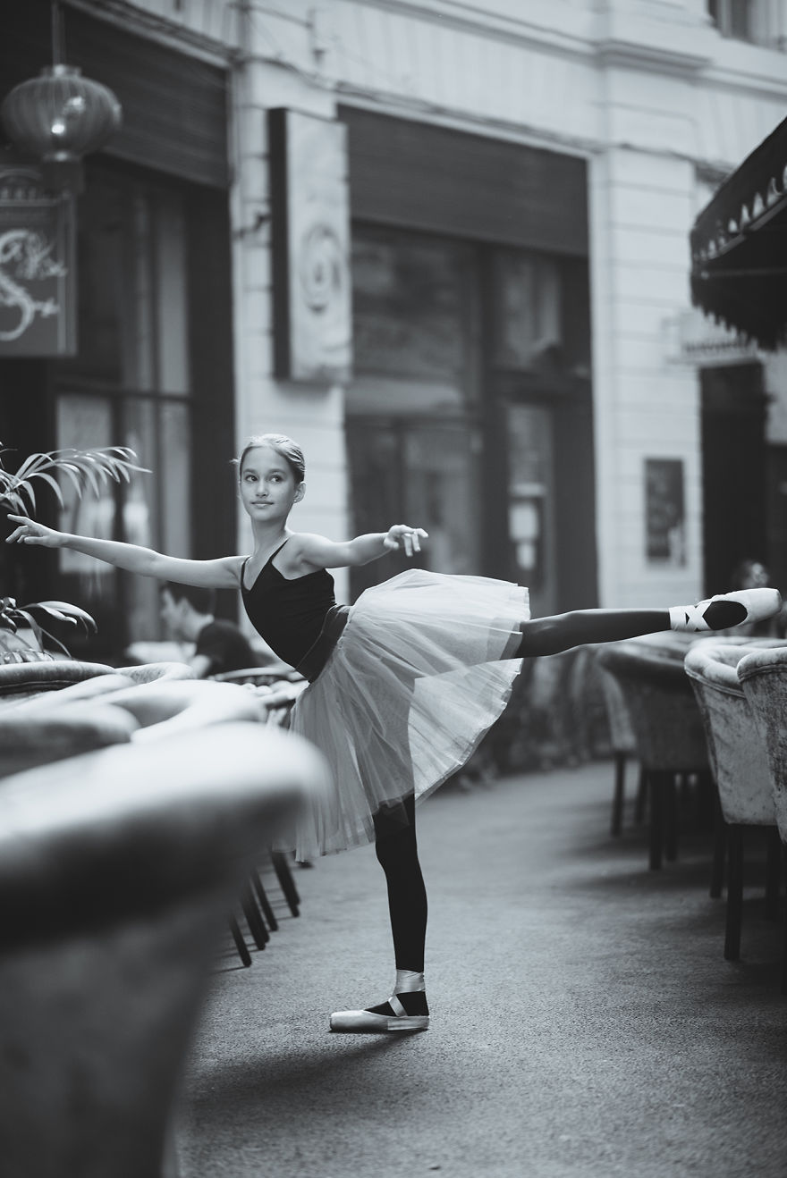 Little Ballerina Shows Her Grace In The Streets Of Bucharest, Romania