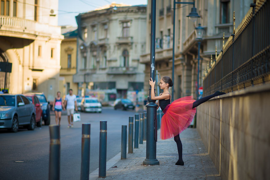 Little Ballerina Shows Her Grace In The Streets Of Bucharest, Romania