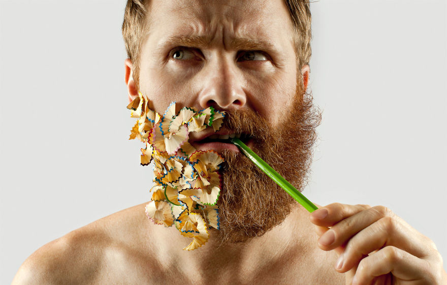 Artist Completes His Half-shaved Hipster Beard With Random Objects