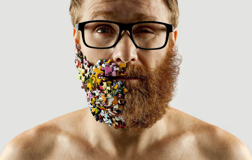 Artist Completes His Half-shaved Hipster Beard With Random Objects