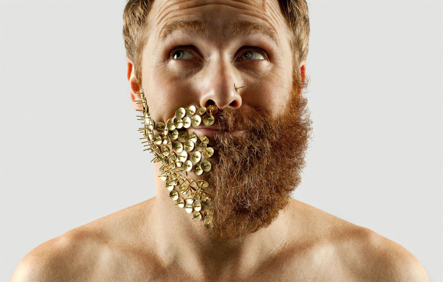 Artist Completes His Half-shaved Hipster Beard With Random Objects Artist Completes His Half-shaved Hipster Beard With Random Objects