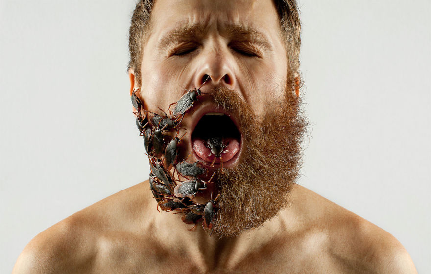 Artist Completes His Half-shaved Hipster Beard With Random Objects