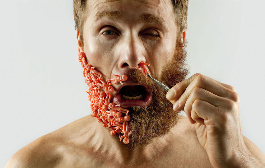 Artist Completes His Half-shaved Hipster Beard With Random Objects