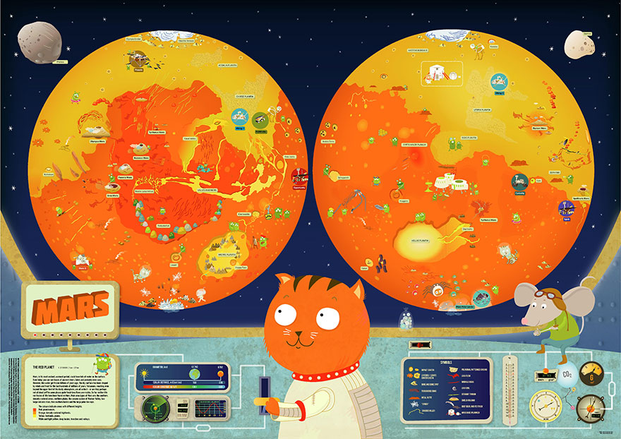 Hand-Drawn Maps Of Planets And Moons For Children