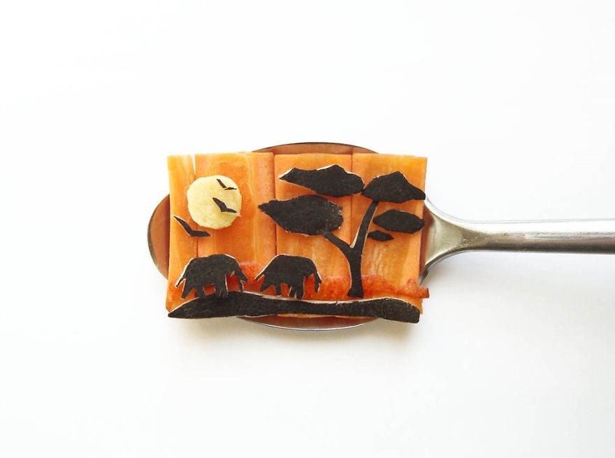 I Create Food Art Using Spoons As A Canvas
