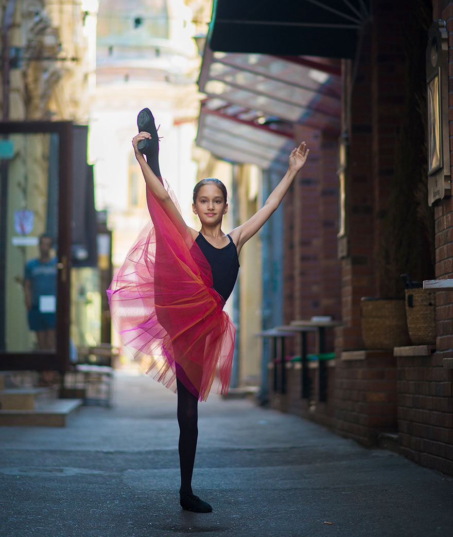 Little Ballerina Shows Her Grace In The Streets Of Bucharest, Romania