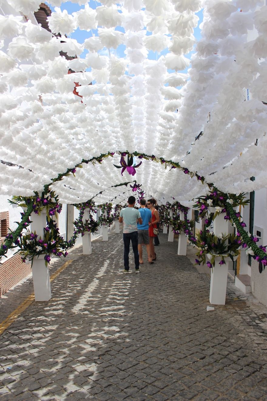 1000s Of Handmade Paper Flowers Cover The Streets Of Alentejo, Portugal 1000s Of Handmade Paper Flowers Cover The Streets Of Alentejo, Portugal