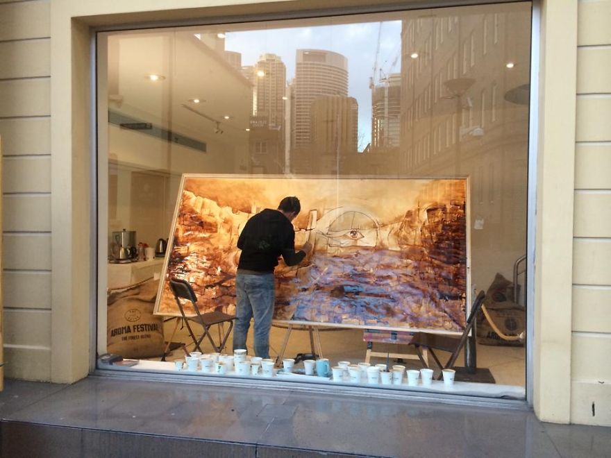 I Painted With Coffee From 100+ Cups For A Coffee Festival In Sydney I Painted With Coffee From 100+ Cups For A Coffee Festival In Sydney