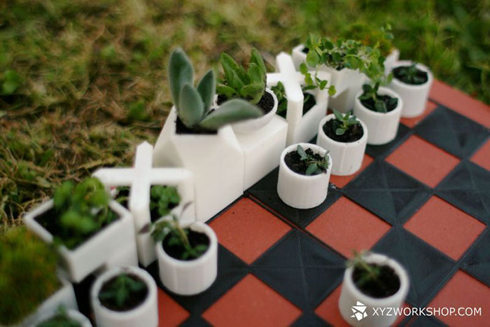 We 3D-Printed A Chess Set With Tiny Flower Pots As Chess Pieces