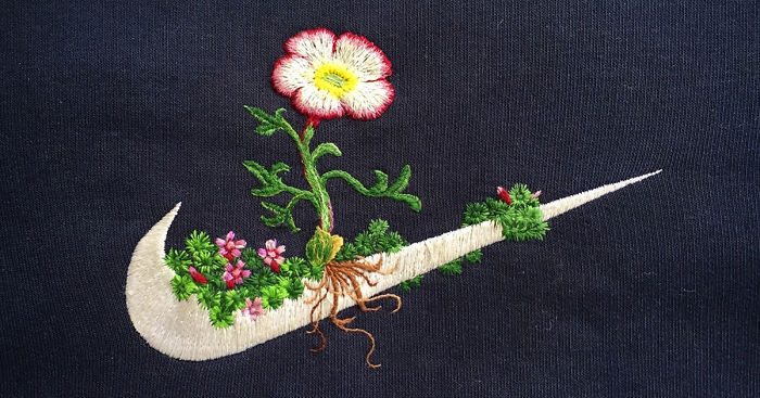 Artist Decorates Sport Logos With Embroidered Flowers