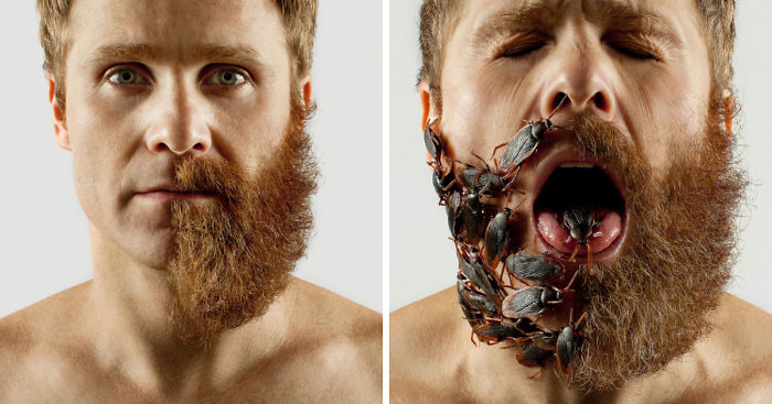 Artist Completes His Half-shaved Hipster Beard With Random Objects