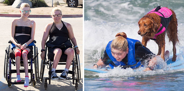 Two Sisters With Same Terminal Illness Catch Waves With My Surfing Dog
