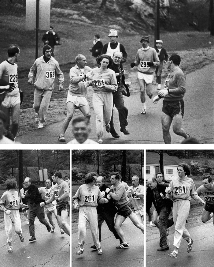 Kathrine Switzer Was The First Woman To Run The Boston Marathon (1967). When Organizer Jock Semple Realised A Woman Was Running He Tried To Tackle Her