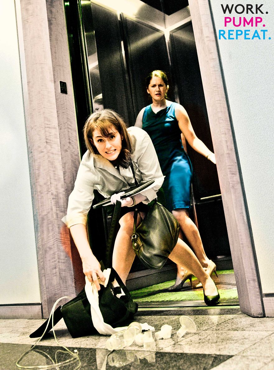 I Parody Corporate Stock Pics Because They Never Show The Reality Of Breastfeeding As A Working Mom