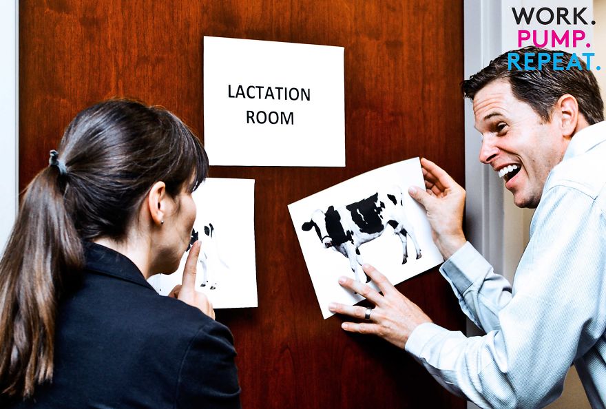 I Parody Corporate Stock Pics Because They Never Show The Reality Of Breastfeeding As A Working Mom