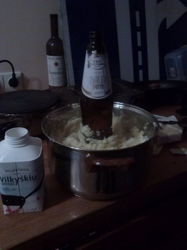 Smashed Potatos With Beer Bottle