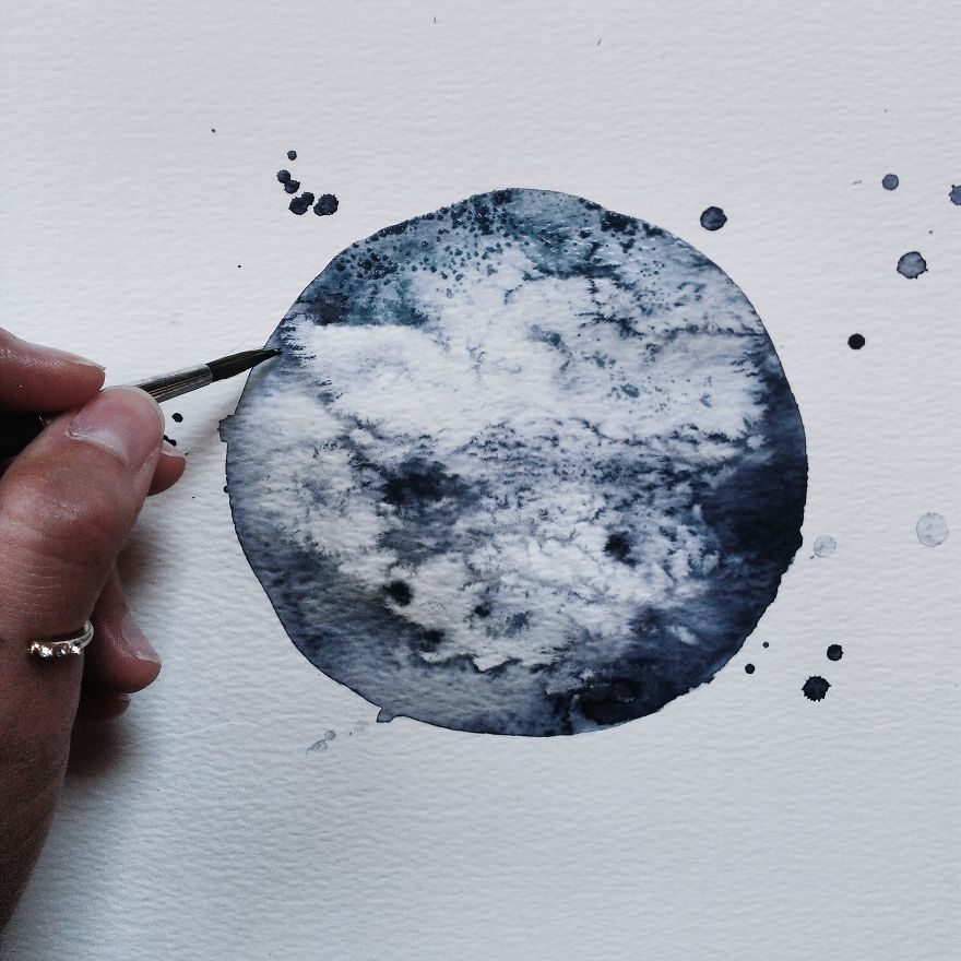 I Watercolor Monochromatic Indigo Moons I Watercolor Monochromatic Indigo Moons