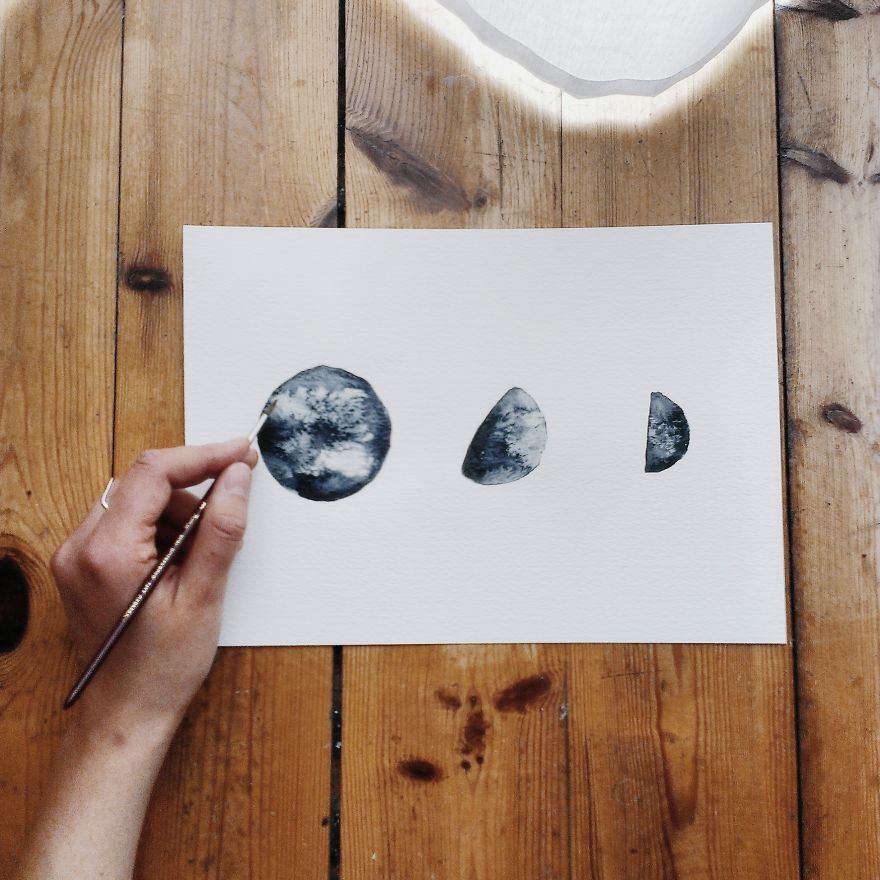 I Watercolor Monochromatic Indigo Moons I Watercolor Monochromatic Indigo Moons