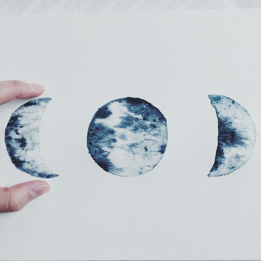 I Watercolor Monochromatic Indigo Moons I Watercolor Monochromatic Indigo Moons