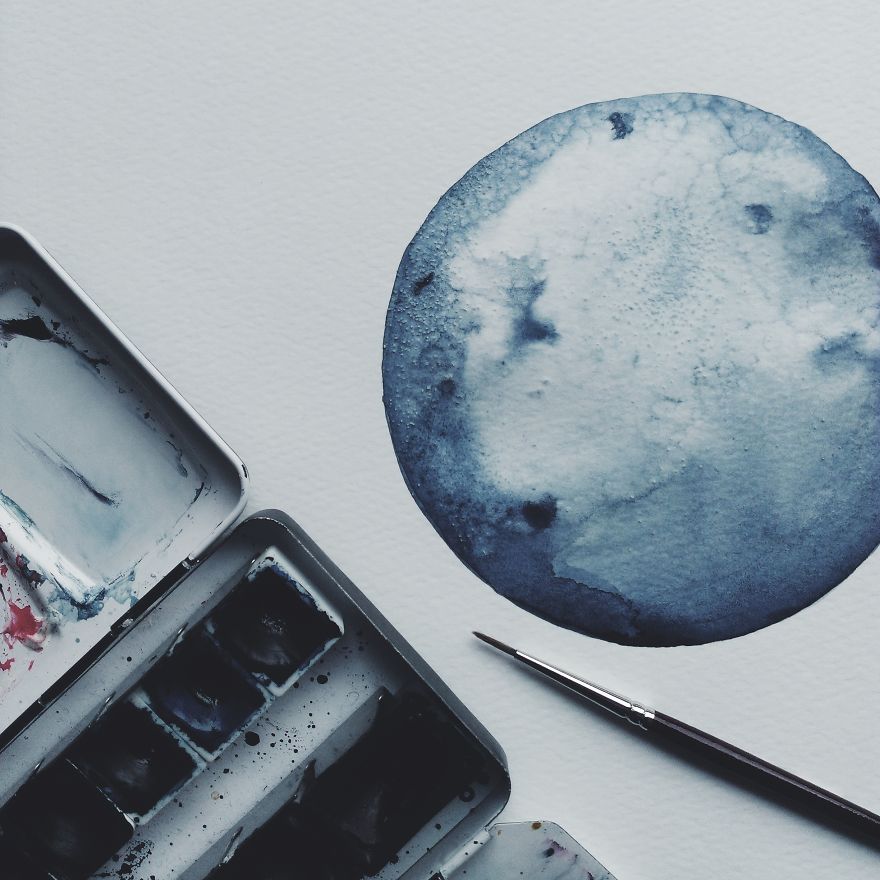 I Watercolor Monochromatic Indigo Moons I Watercolor Monochromatic Indigo Moons
