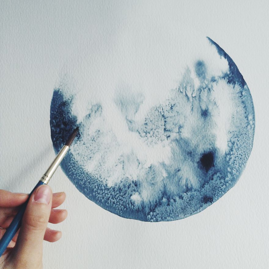 I Watercolor Monochromatic Indigo Moons I Watercolor Monochromatic Indigo Moons