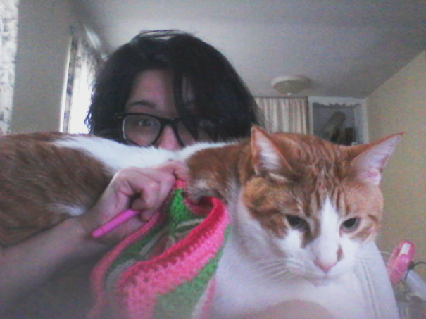 Does His Own Thing All Day: Until I Pull Out My Crocheting.