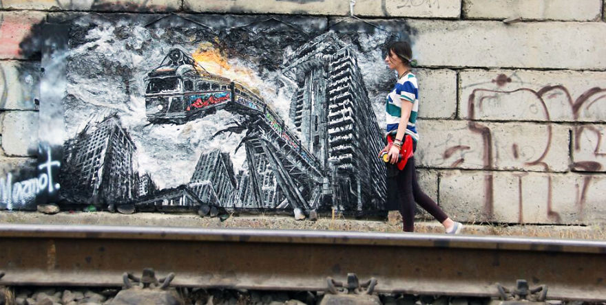 I Recycle Garbage Bags Into Graffiti-Like Street Art