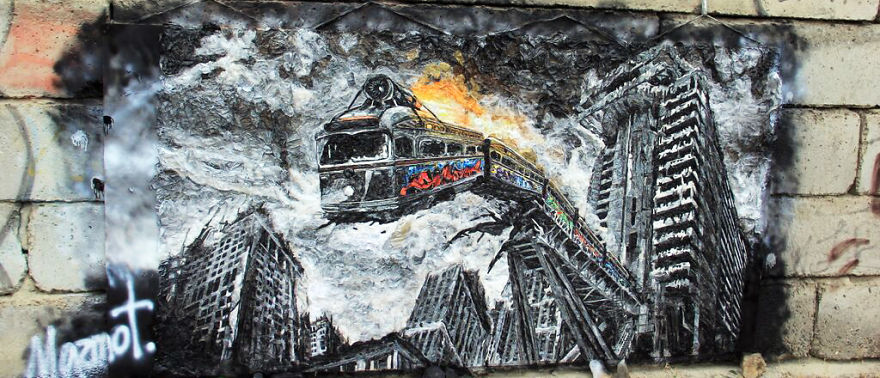 I Recycle Garbage Bags Into Graffiti-Like Street Art