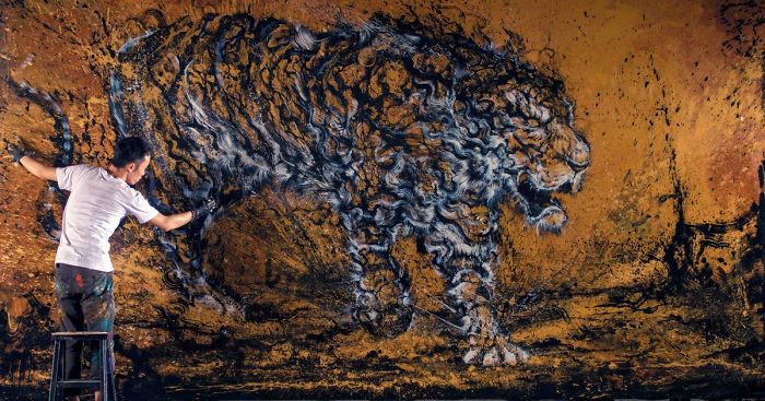 Splattered-Ink Tiger That I Created Through Chaos