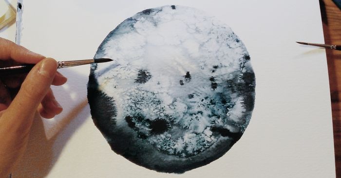I Watercolor Monochromatic Indigo Moons