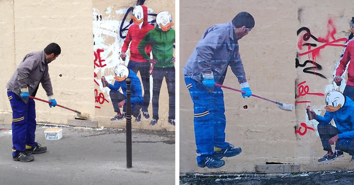 Graffiti Removal Guy Gets Turned Into Street Art In Paris