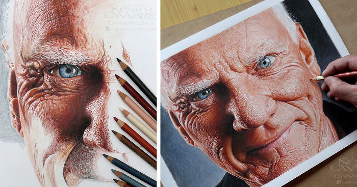 I Spent 50 Hours Drawing Malcolm Mcdowell’s Portrait With Color Pencils