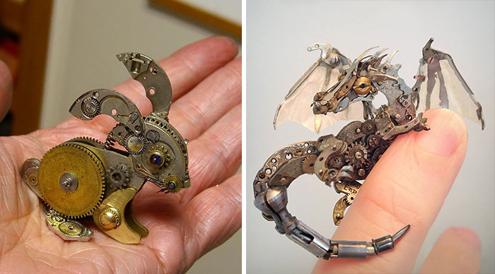 Old Watch Parts Recycled Into Steampunk Sculptures By Susan Beatrice