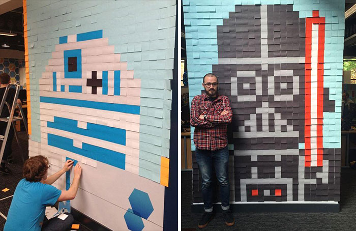 Workers Use 3,579 Post-It Notes To Turn Boring Office Walls Into Star Wars Murals