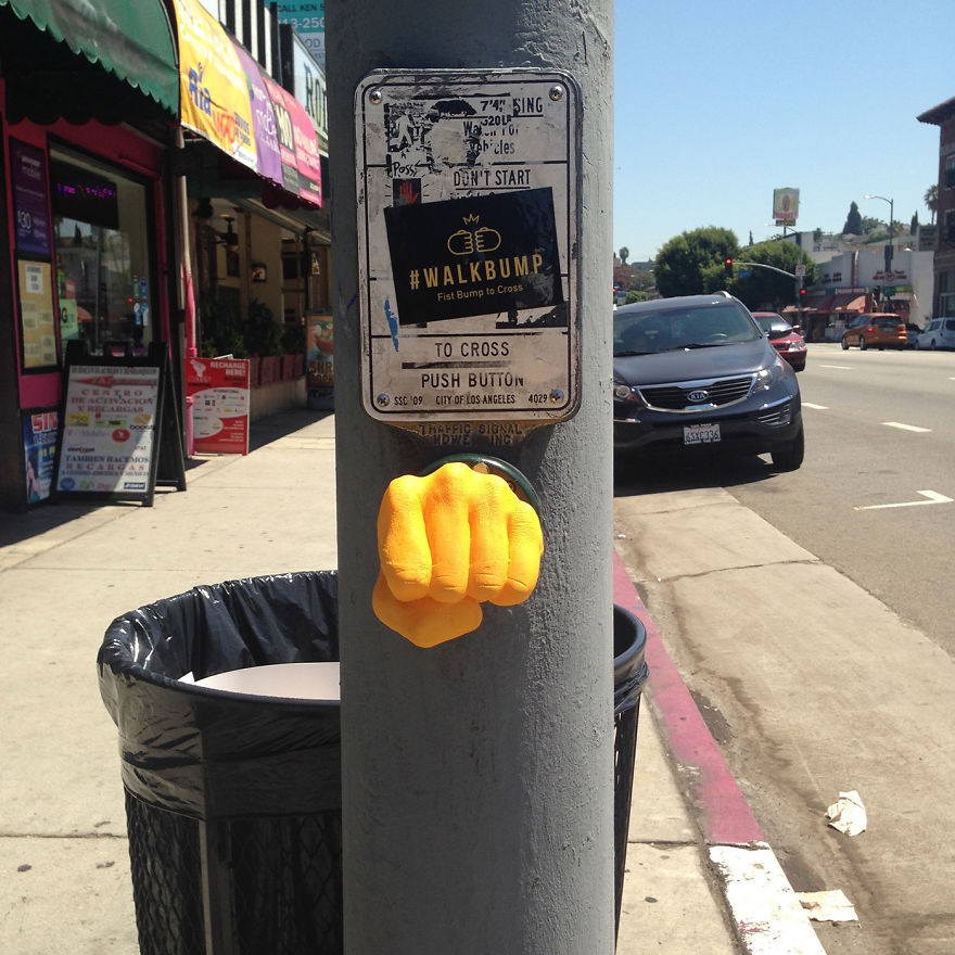 Fist-Bump Your Traffic Pole To Cross The Street Instead Of Pushing A Button