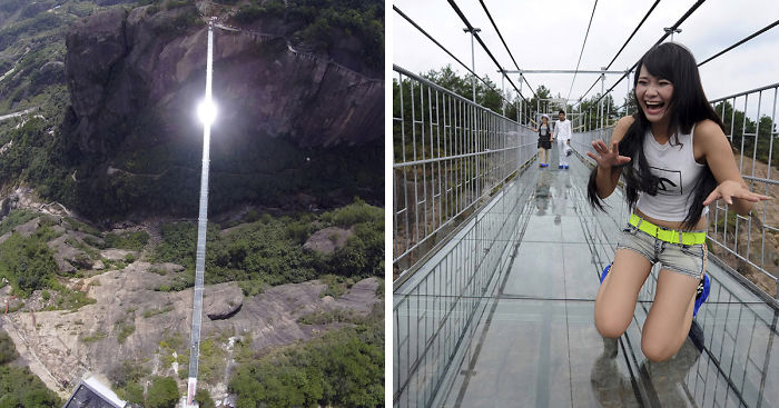 World’s Longest Glass Bridge, 590ft High, Opens In China – Tourists Too Scared To Walk It