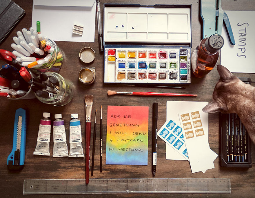 I Send Hand Made Postcards To People Around The World To Answer Their Questions I Send Hand Made Postcards To People Around The World To Answer Their Questions