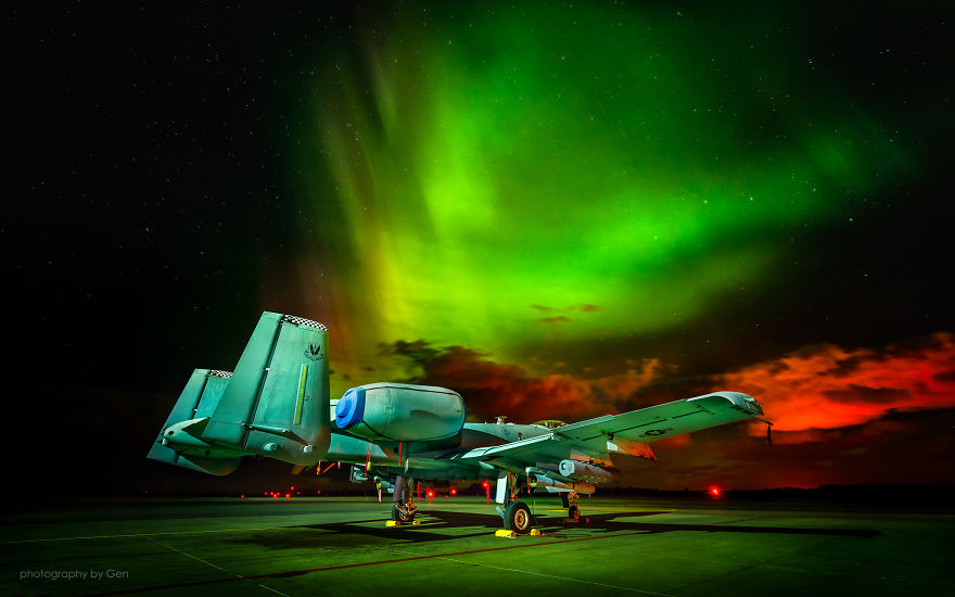 A-10 Warthogs Under The Aurora Borealis In Estonia