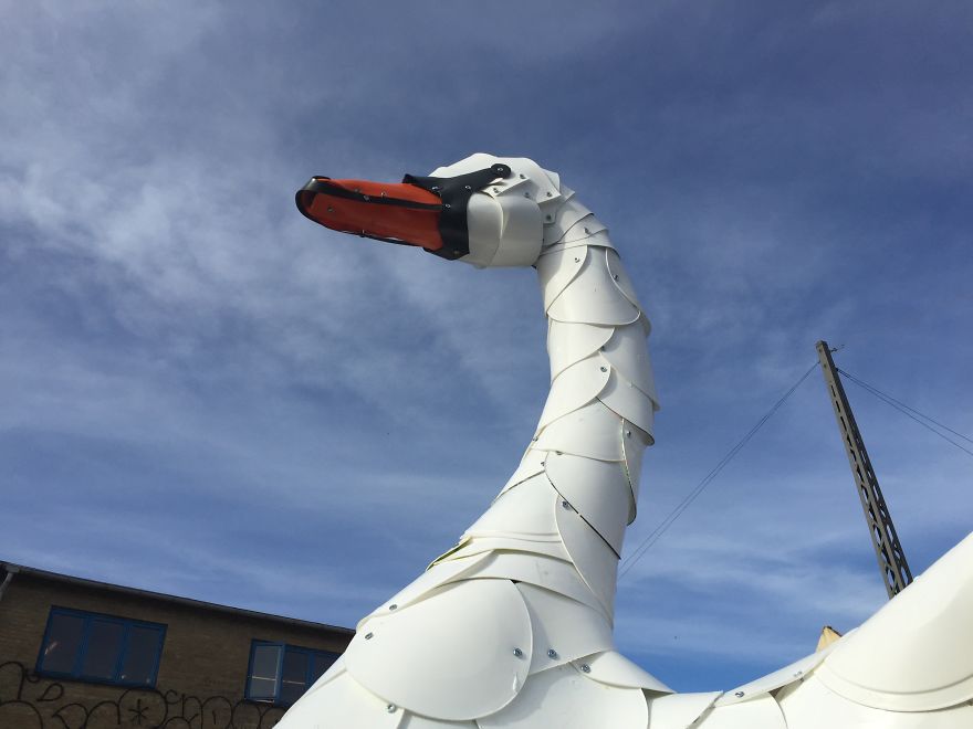 I Created A Swan From 300 Recycled Plastic Buckets To Show Recycling Is Beautiful