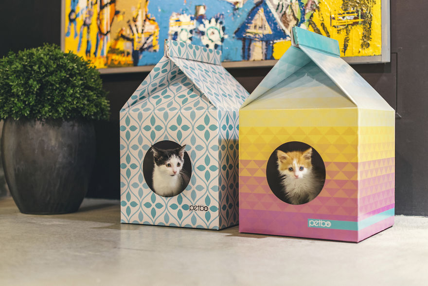 These Eco-Friendly Cat Playhouses Look Like Big Milk Cartons