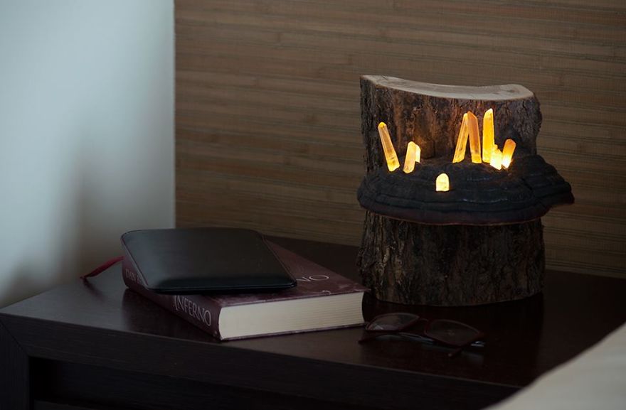 We Create Night Lamps Out Of Hand-Picked Crystals, Fallen Timber And Tree Mushrooms