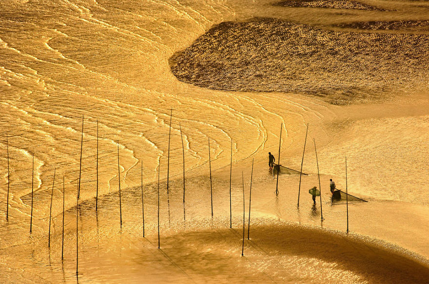 Fishermen At Golden Sunset