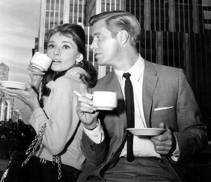 Audrey Hepburn And George Peppard Filming Breakfast At Tiffany’s In New York, 1960.