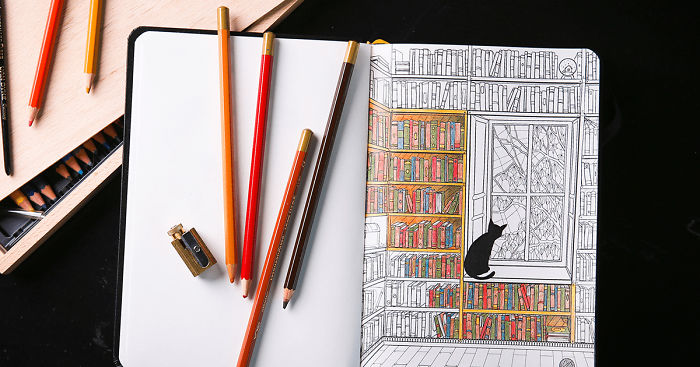 Coloring Notebook With Beautiful Coloring Pages Helps Adults Relax