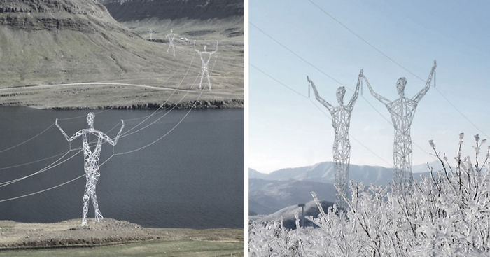 Architects Turn Iceland’s Boring Electricity Pylons Into Giant Human Statues