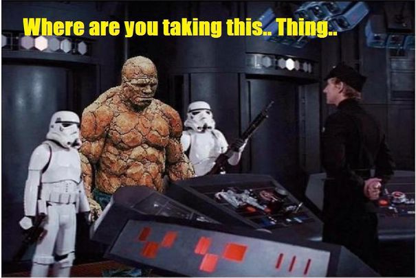 Star Wars meme featuring stormtroopers and a creature in a spaceship setting.